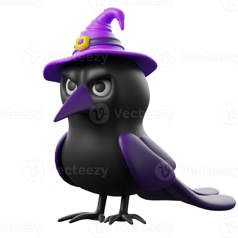A black bird wearing a purple witch hat png