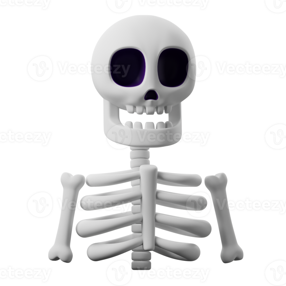 A skeleton with purple eyes is standing in front of a black background png