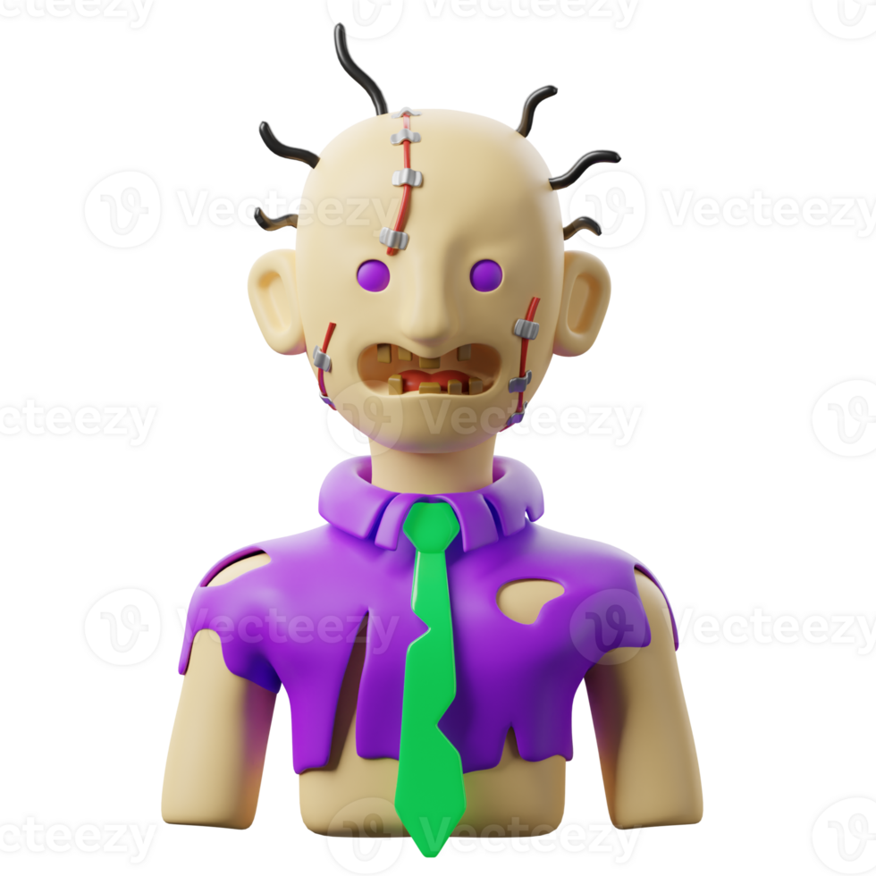 A toy figure with a purple shirt and green tie png