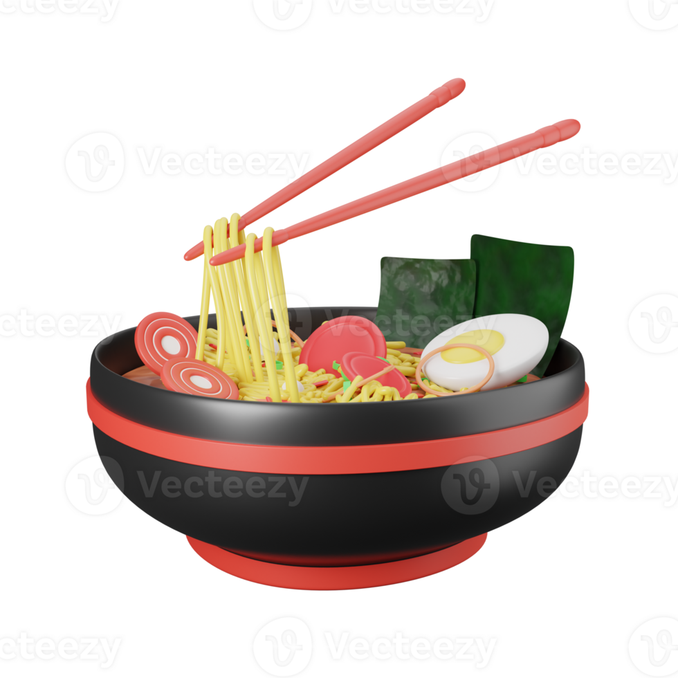 A bowl with noodles and chopsticks on a black background png