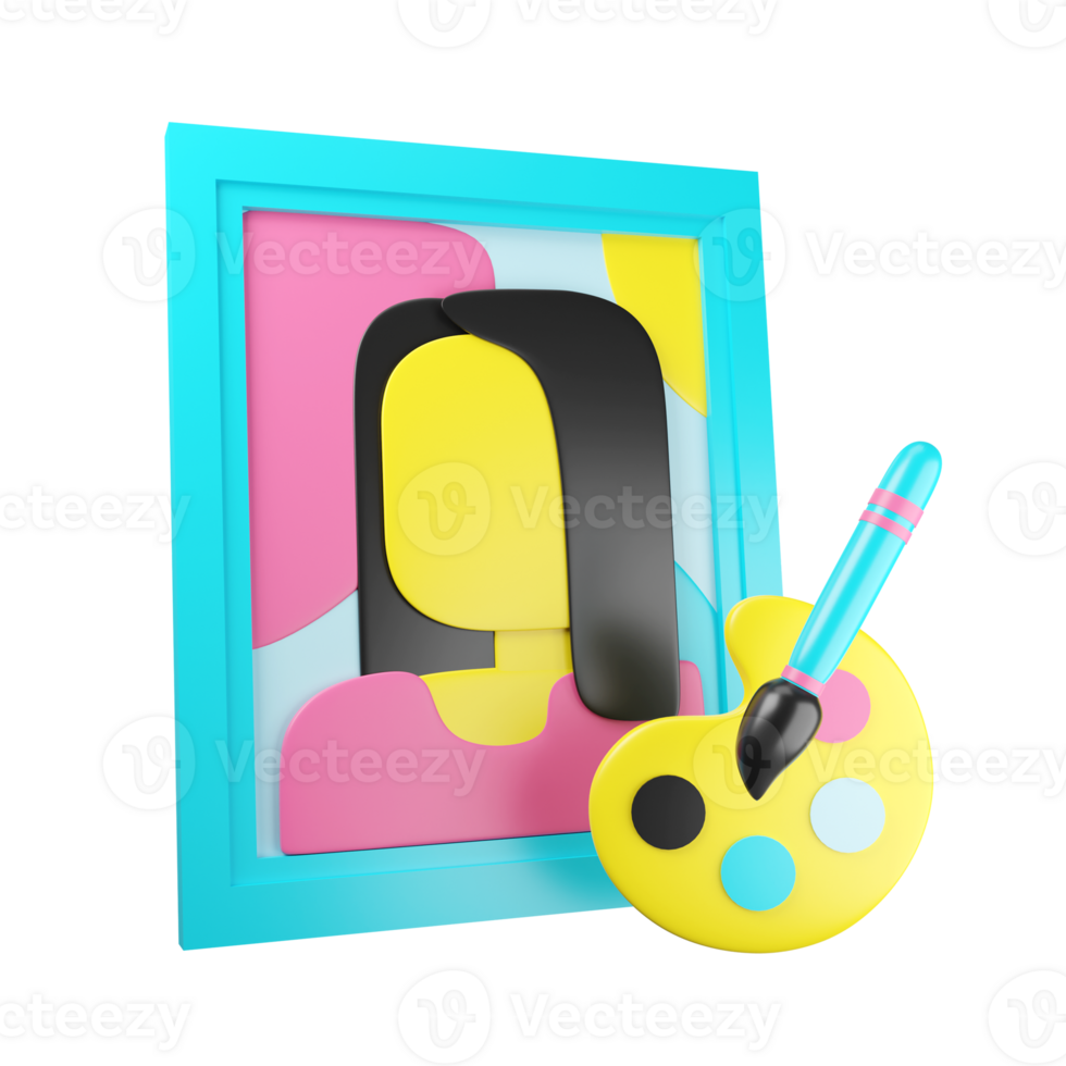 A picture frame with a paint brush and a woman's face png