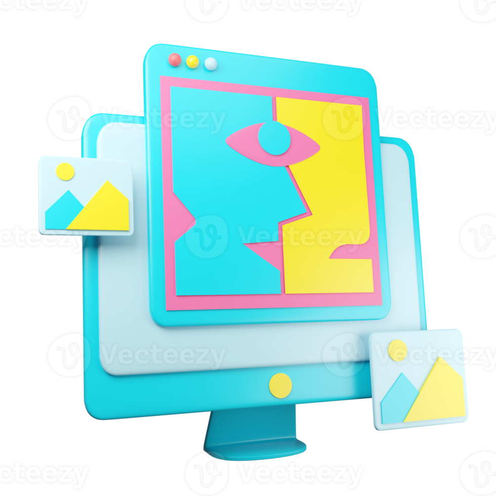 A computer monitor with a picture of a face on it png