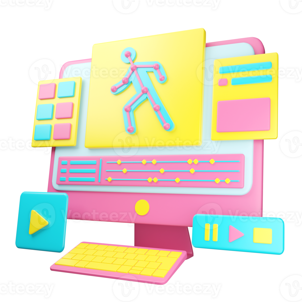 A computer with a cartoon figure on it png