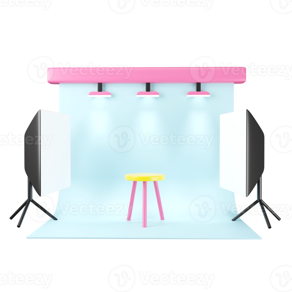 A photo studio with a pink chair and a white table png