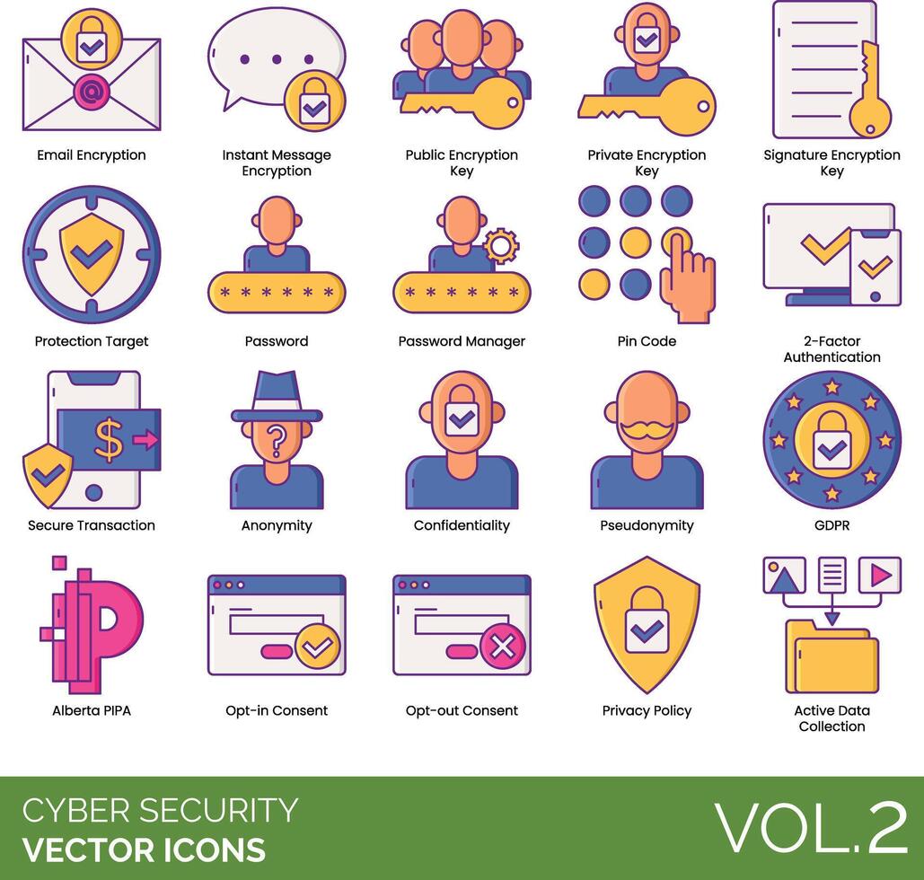 Cyber security icons set, vol 2 vector