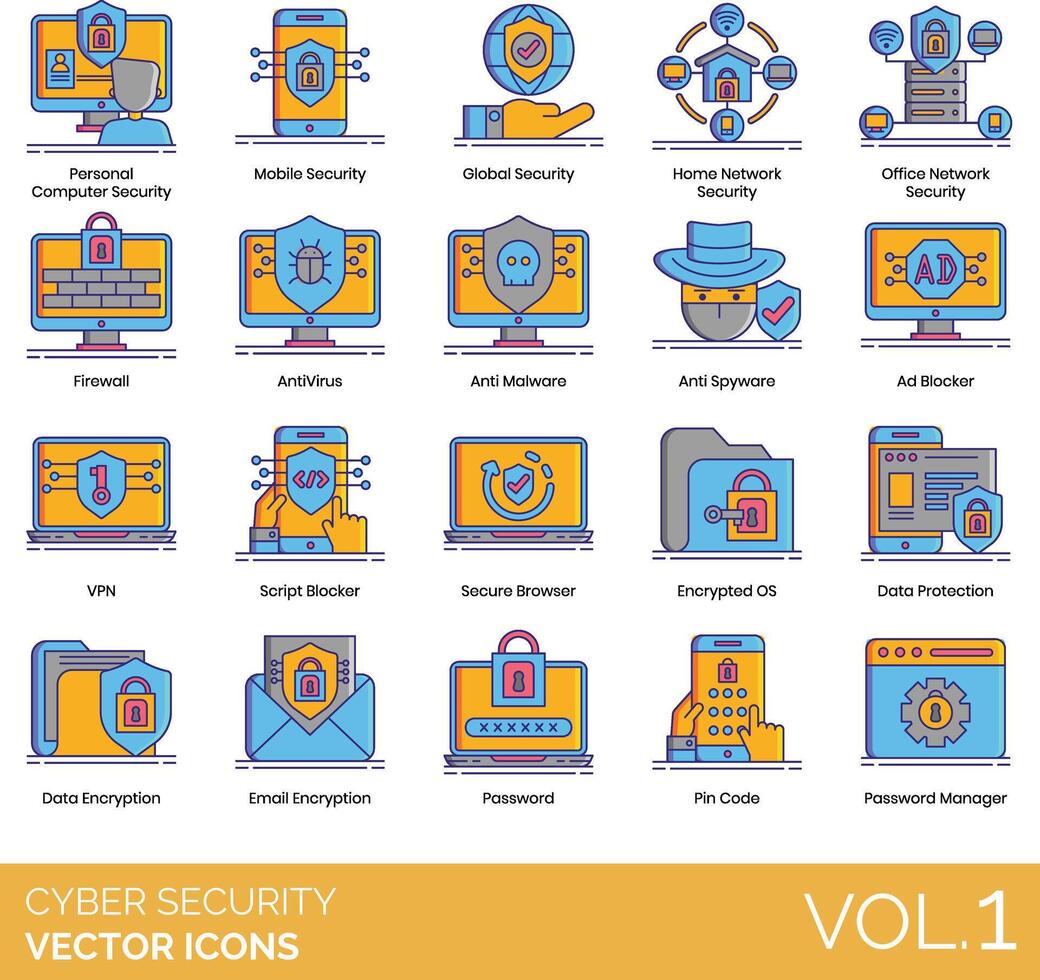 Cyber security icons set, volume 1 vector