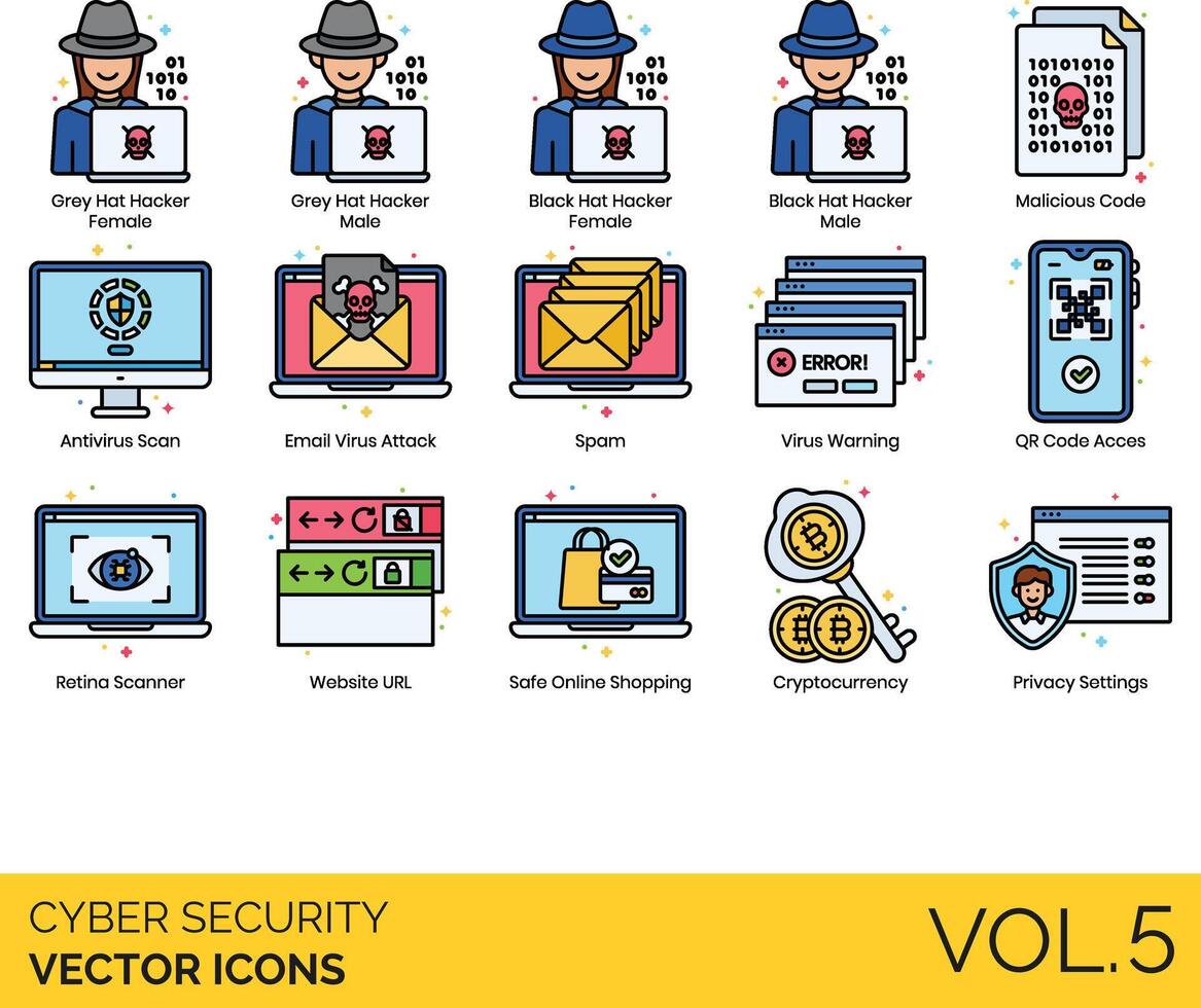 Cyber security icons set 5 vector
