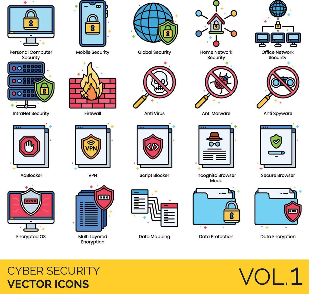 Cyber security icons set, vol 1 vector