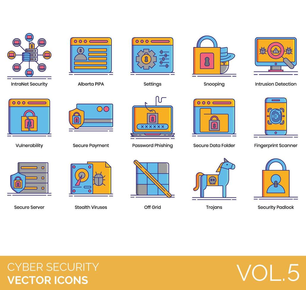 Cyber security icons set 5 vector