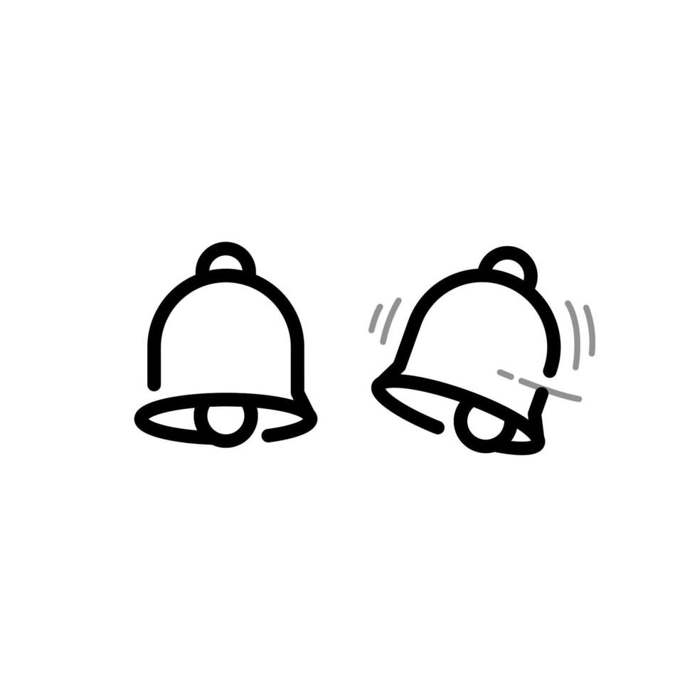 line icon set featuring two bells in a silent state and ringing, symbolizing notifications. Perfect for use in apps, websites, and user interface designs related to alerts, reminders, and messages vector