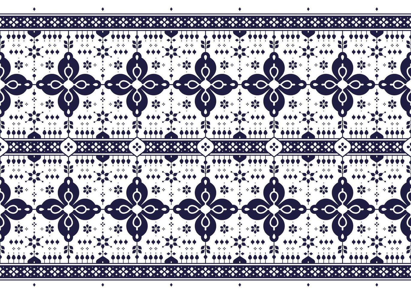 geometric ethnic fabric seamless pattern, blue and white color, design for cloth, carpet, batik, wallpaper, wrapping etc. vector