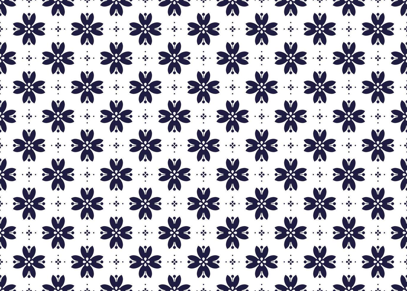dark blue symbol floral on White background, ethnic fabric seamless pattern, design for cloth, carpet, batik, wallpaper, wrapping etc. vector