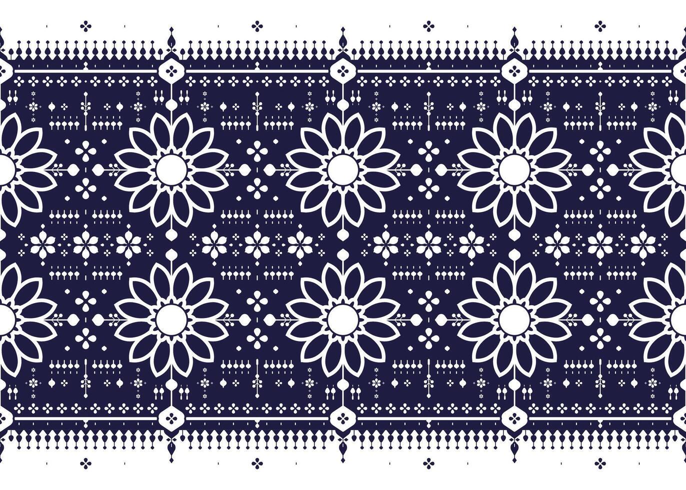 geometric and mandalas ethnic fabric seamless pattern, blue and white color, design for cloth, carpet, batik, wallpaper, wrapping etc. vector