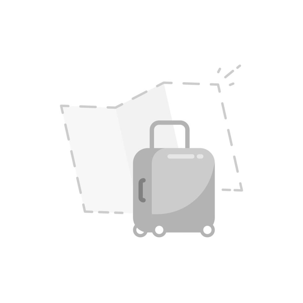flat illustration featuring the silhouette of a map and a suitcase. represents no travel history or empty page status for travel applications or websites. Perfect for ui in travel related platforms vector