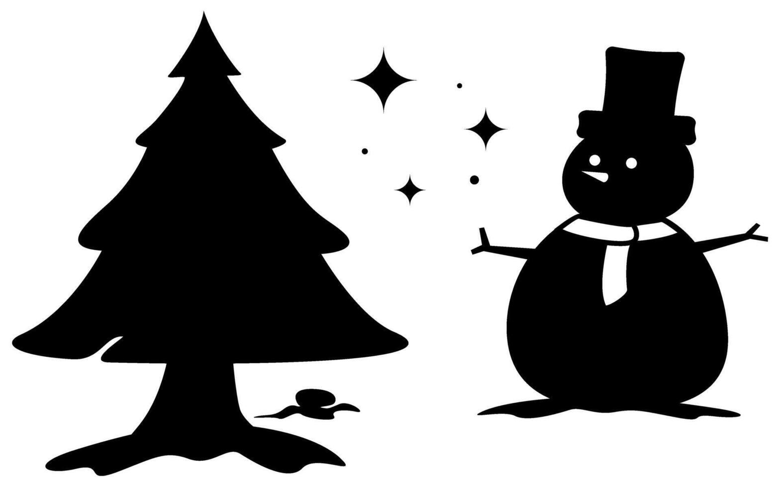 A snowman and christmas tree silhouette vector