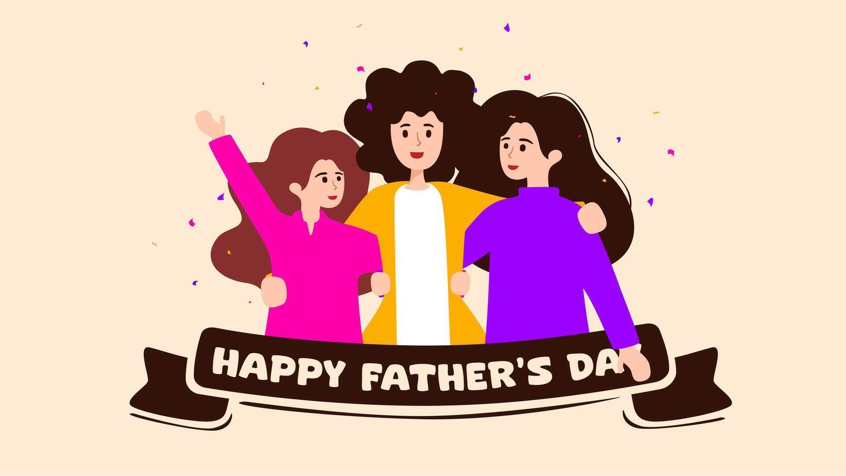 Happy father's day greeting card with two women and a man vector