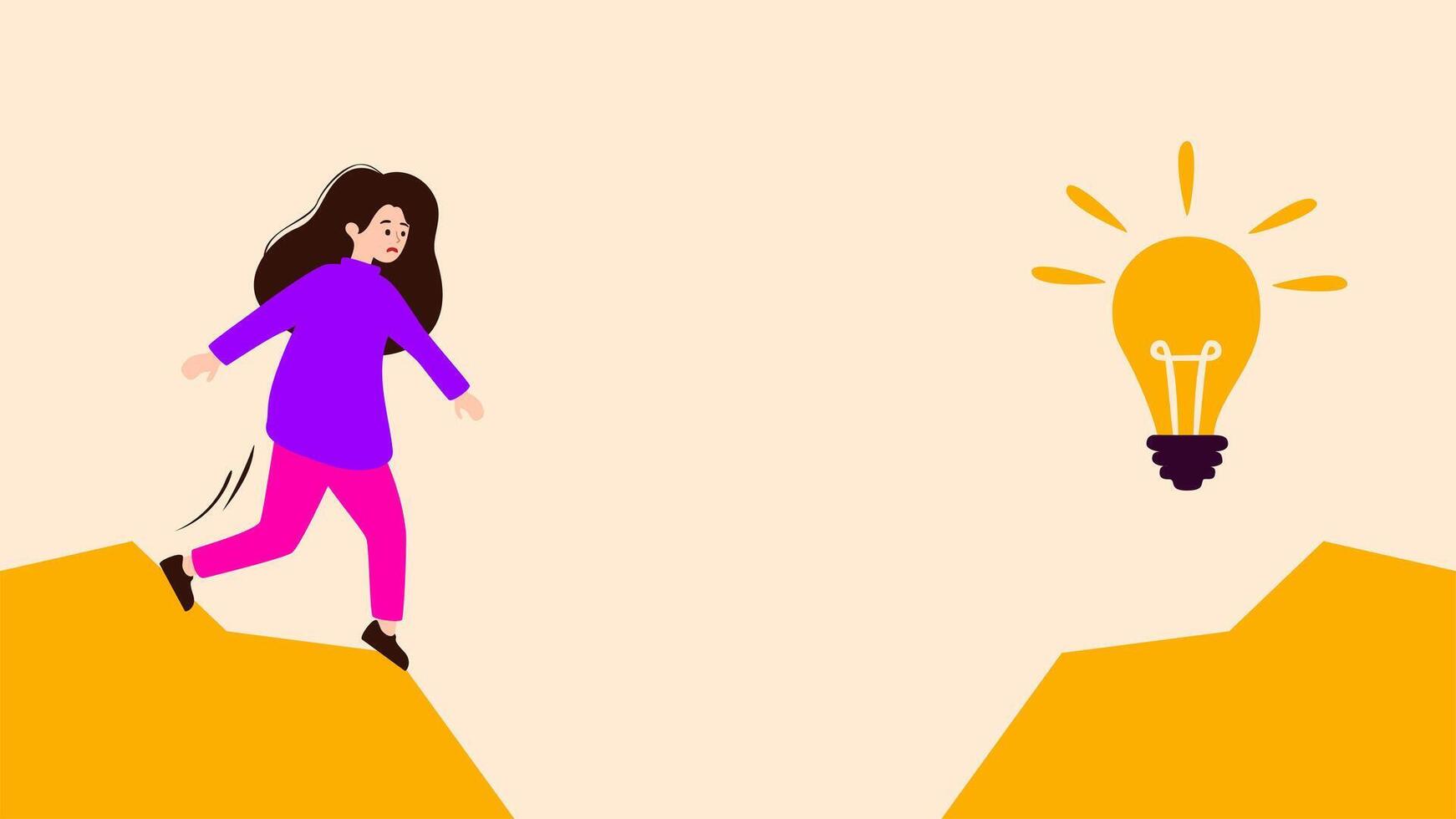 A woman is walking up a hill with an idea light bulb above her head vector