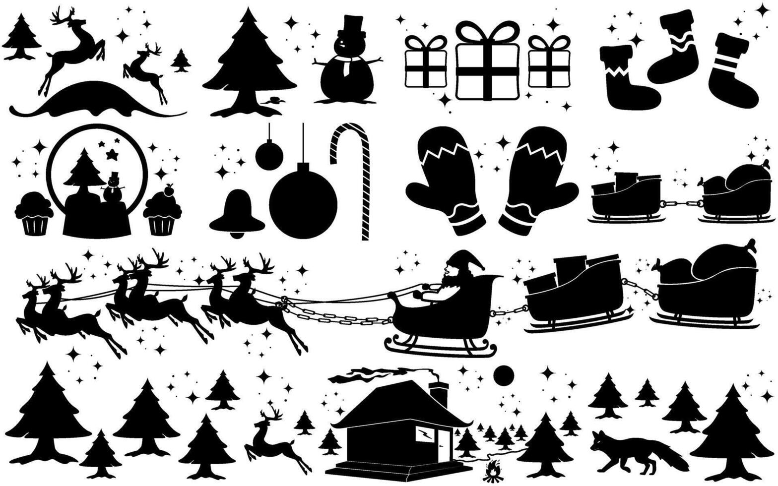 A set of silhouettes of christmas decorations vector