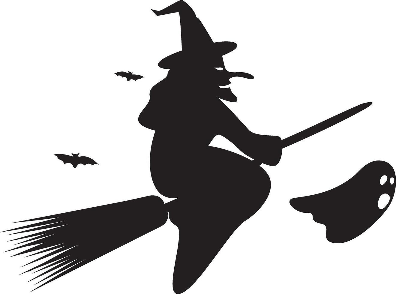 Halloween witch flying on broom with bats vector