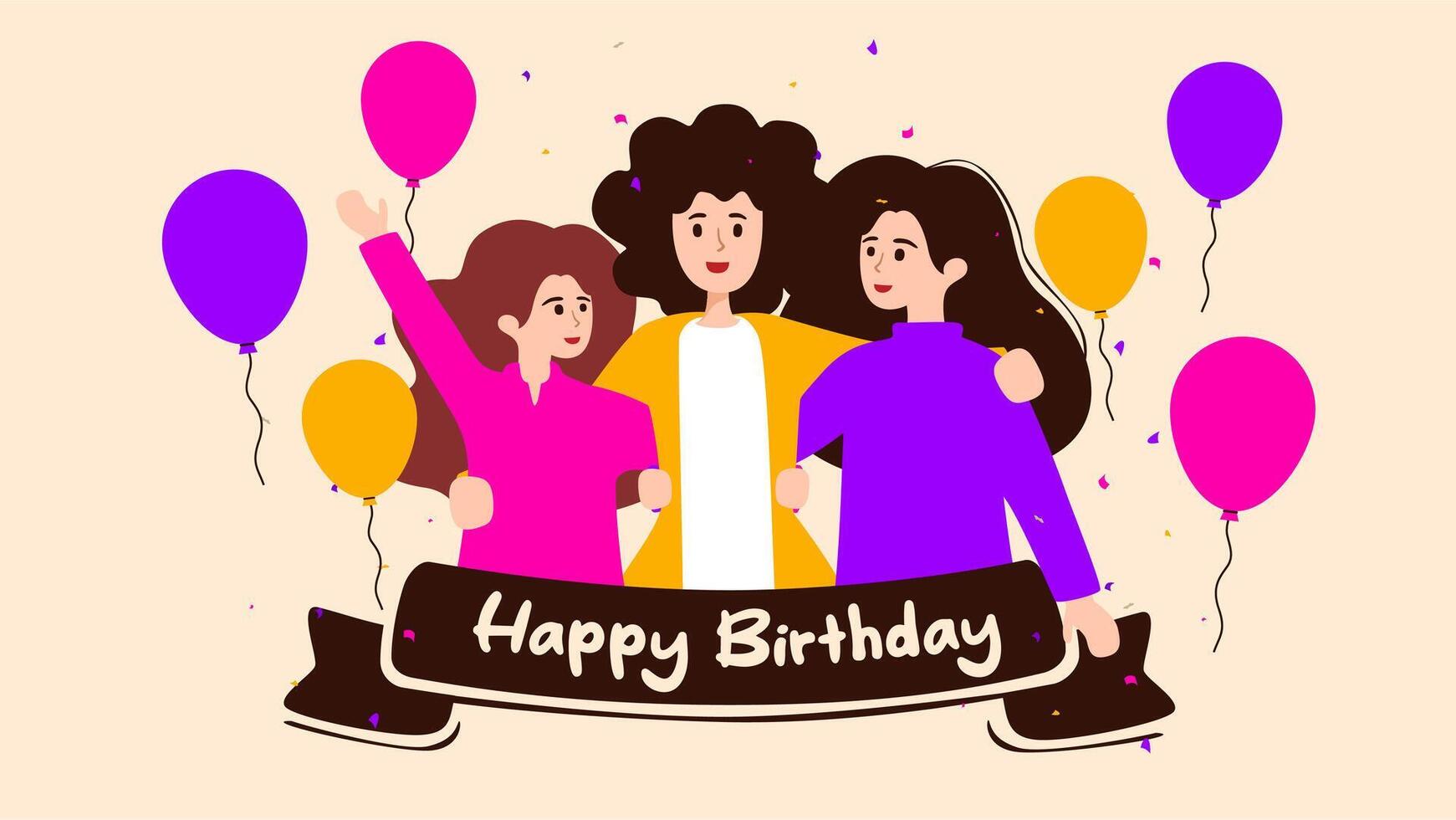 Happy birthday card with two girls and a boy vector