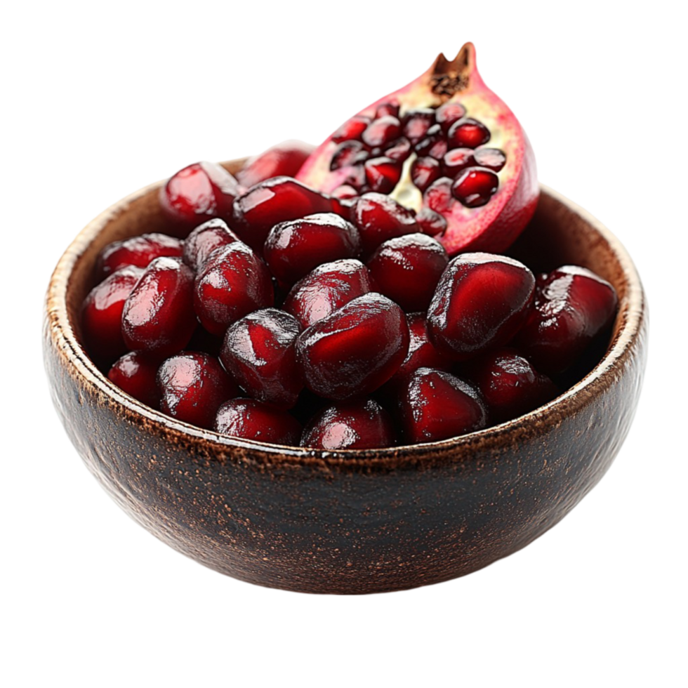Pomegranate in a Brown Bowl on Transparent Background png