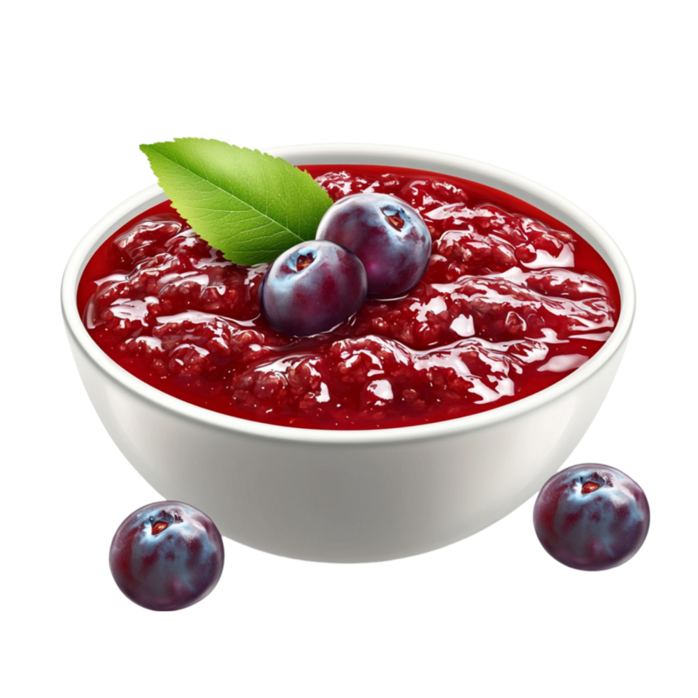 Blueberry Jam in a Bowl with a Leaf on Transparent Background png