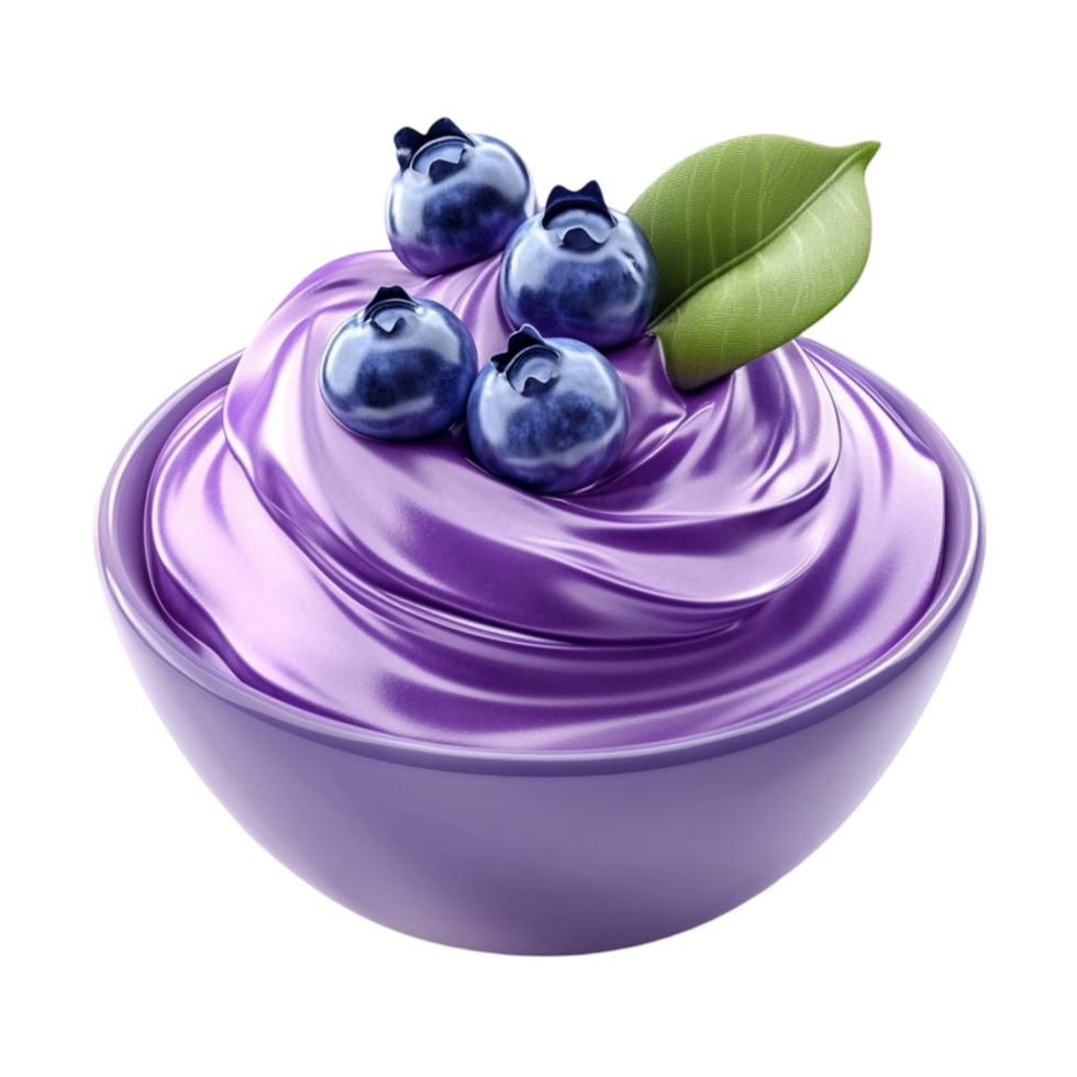 Bowl of Purple Yogurt with Blueberries on Transparent Background png