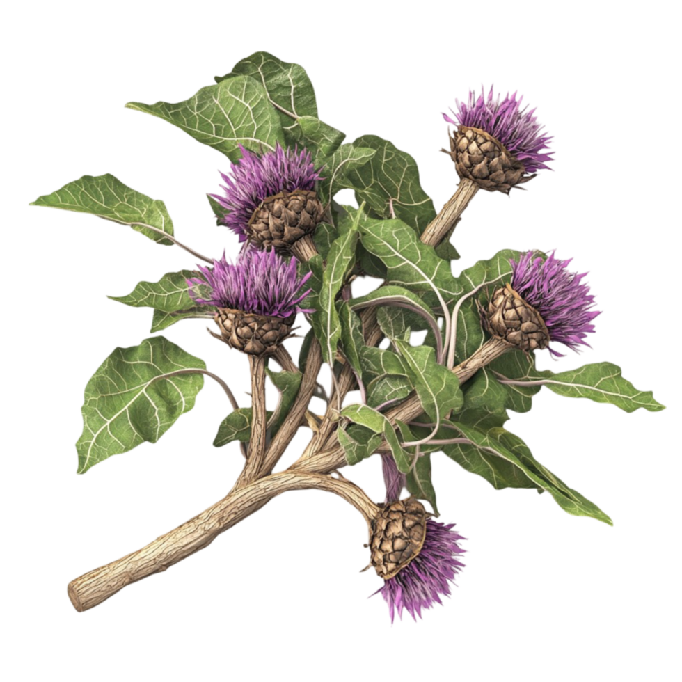 Thistle Plant with Purple Flowers on a Branch - Transparent Background png