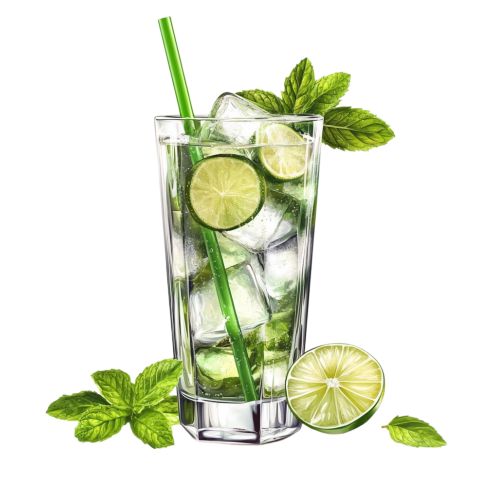 Mojito Cocktail with Lime and Mint on Transparent Background png