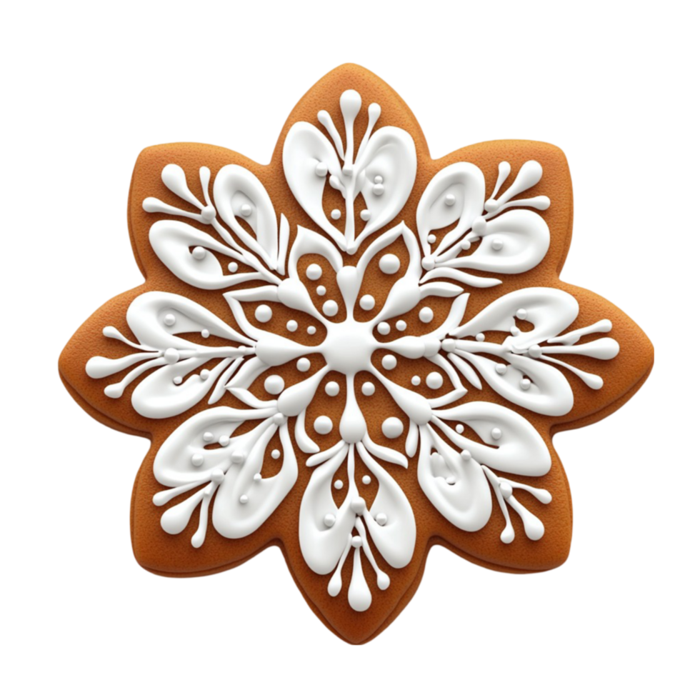 Gingerbread cookie with white icing on a transparent background png