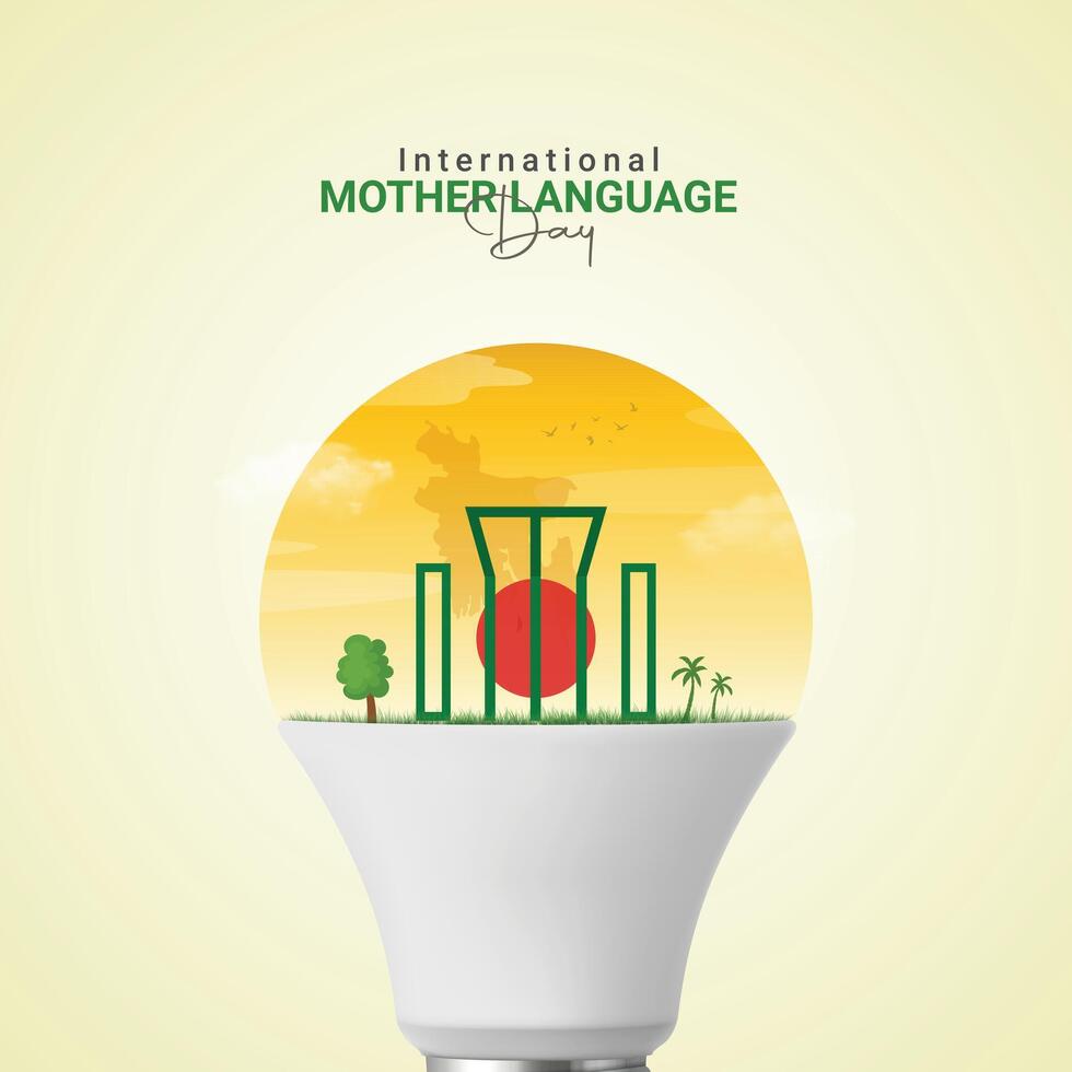International Mother Language Day, shahid minar and map illustration, mother language creative ads vector