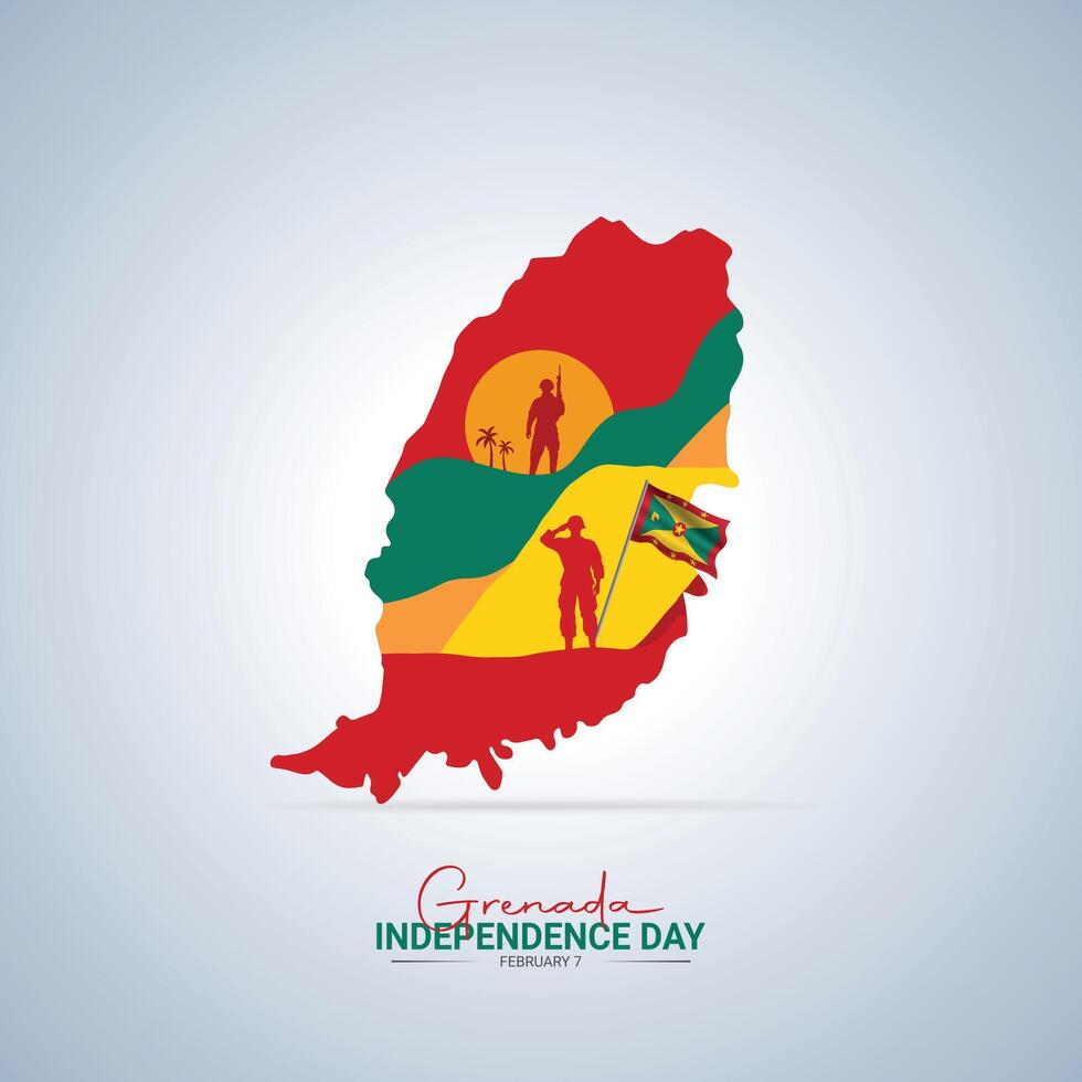 Independence day of Grenada. Elegant national holiday of Grenada with map design elements and country flag. Modern greeting card, banner illustration. vector