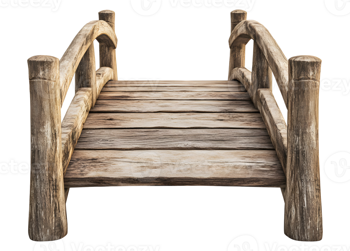 Traditional small arch wooden bridge rustic wooden footbridge transparent background png