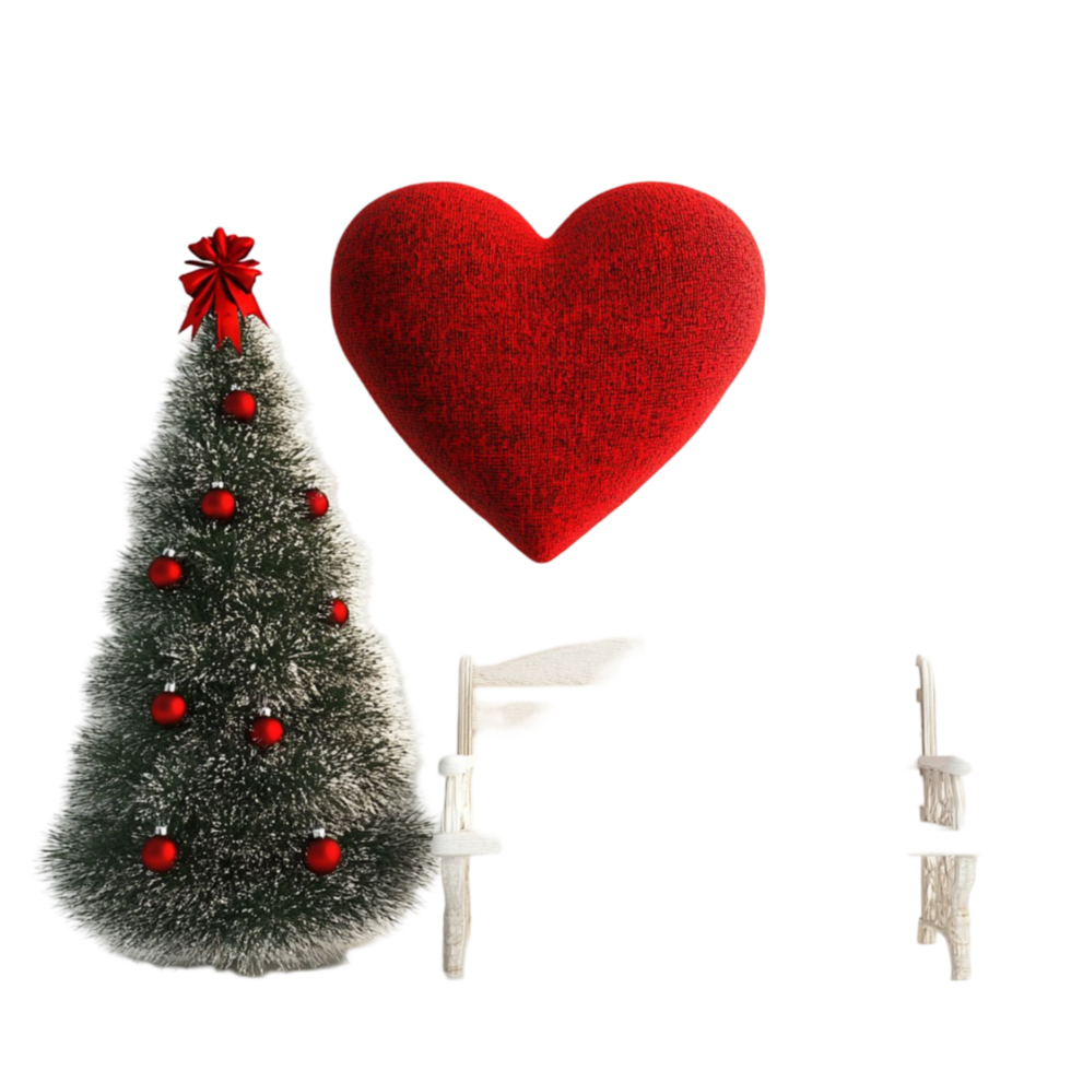 A christmas tree and a heart with a sign png