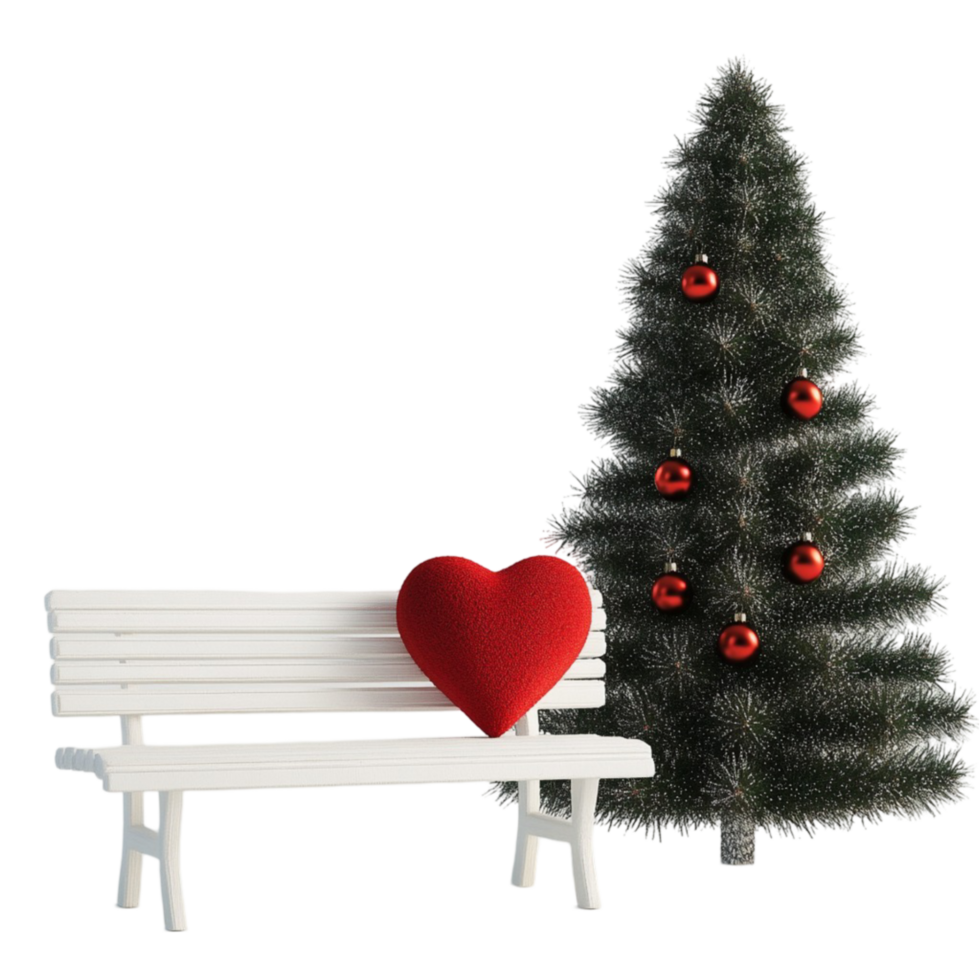 A bench with a heart and a christmas tree png