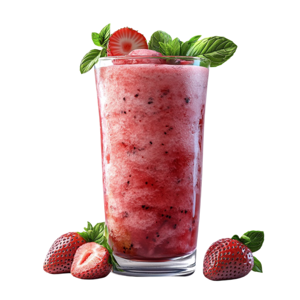 A strawberry smoothie with strawberries and mint leaves png