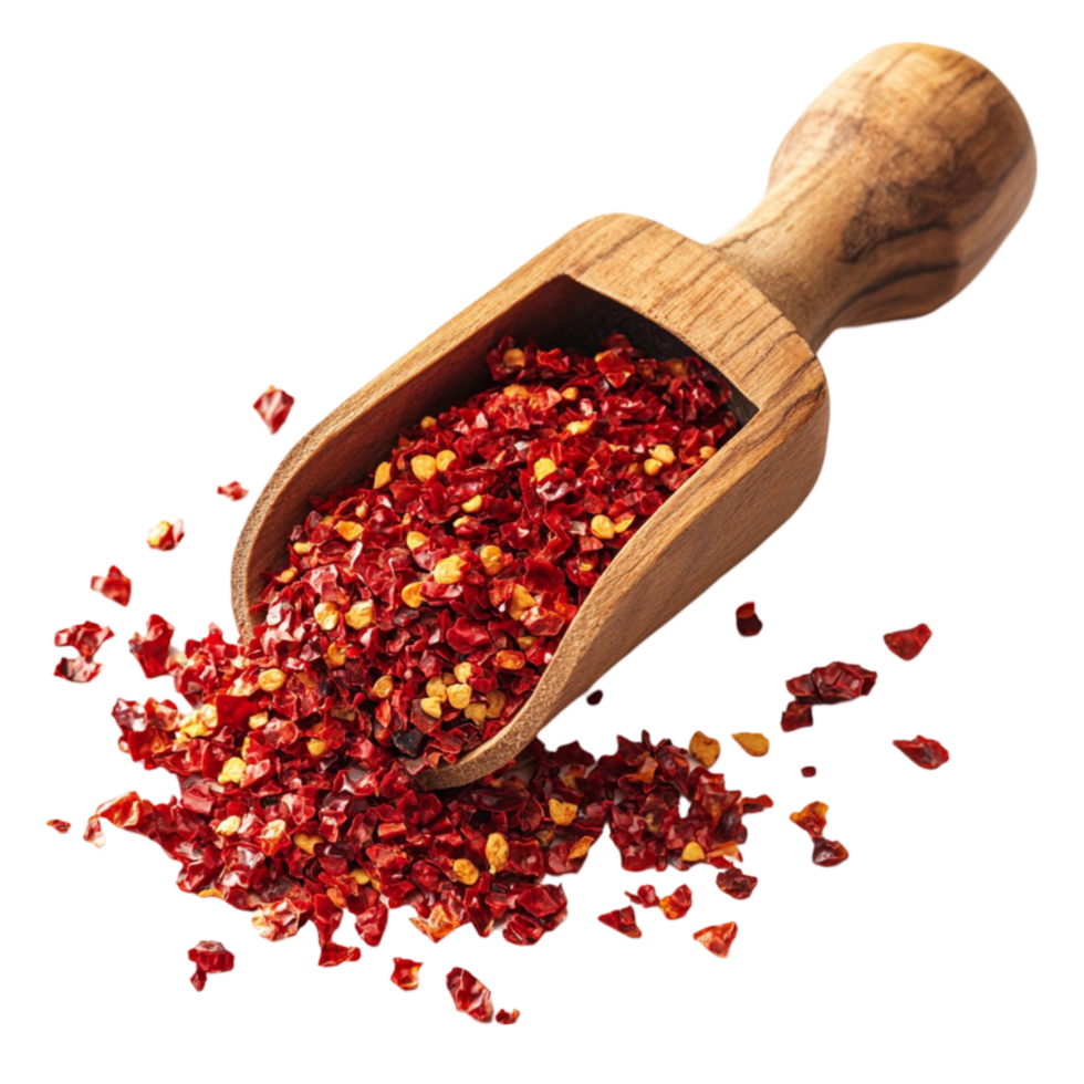 A wooden scoop filled with red chili peppers png