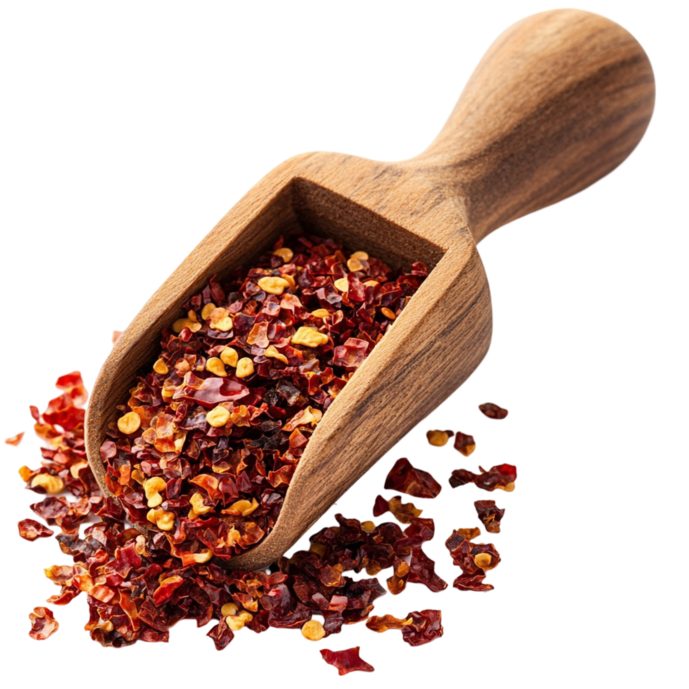 A wooden scoop filled with red chili peppers png
