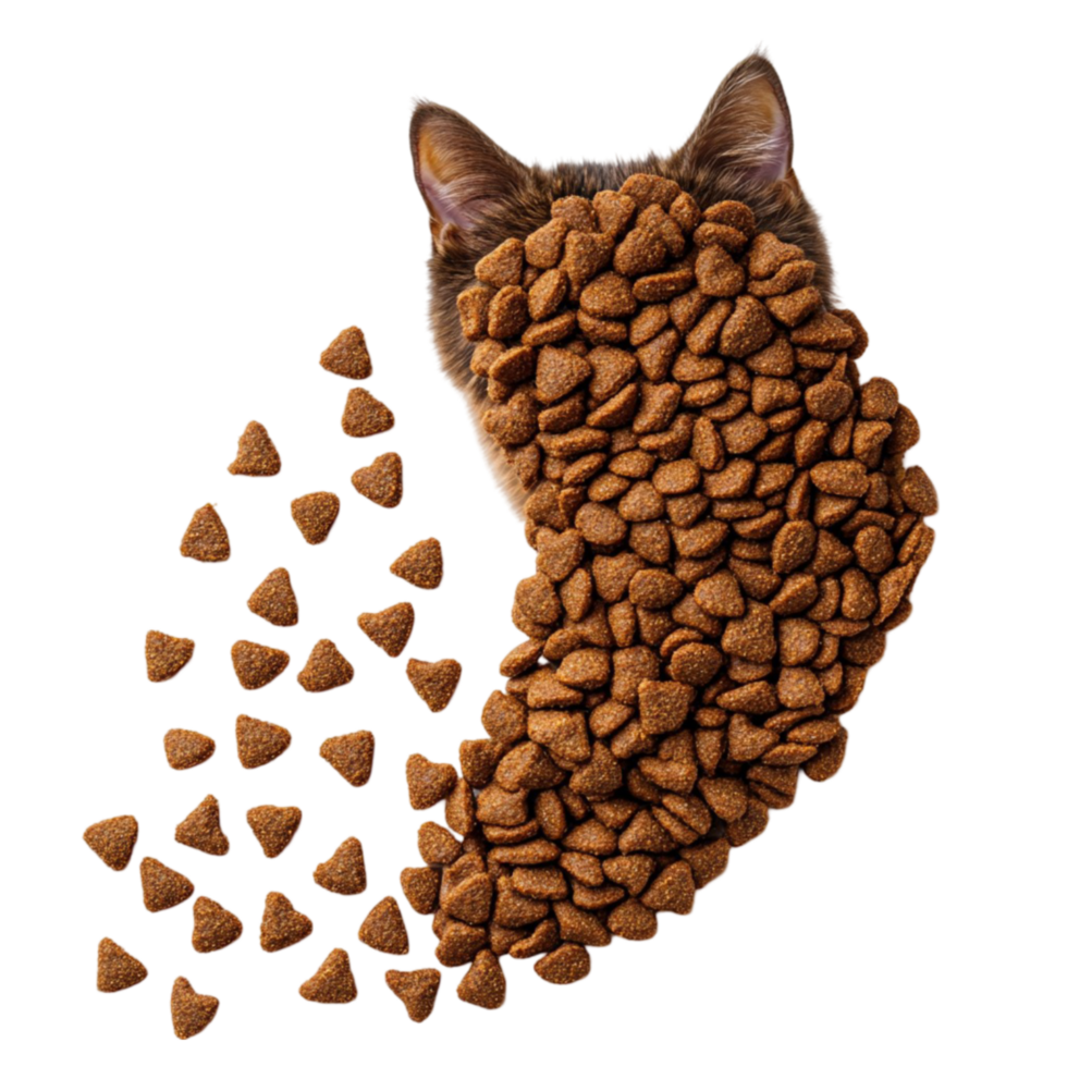 A cat is eating a bowl of dog food png