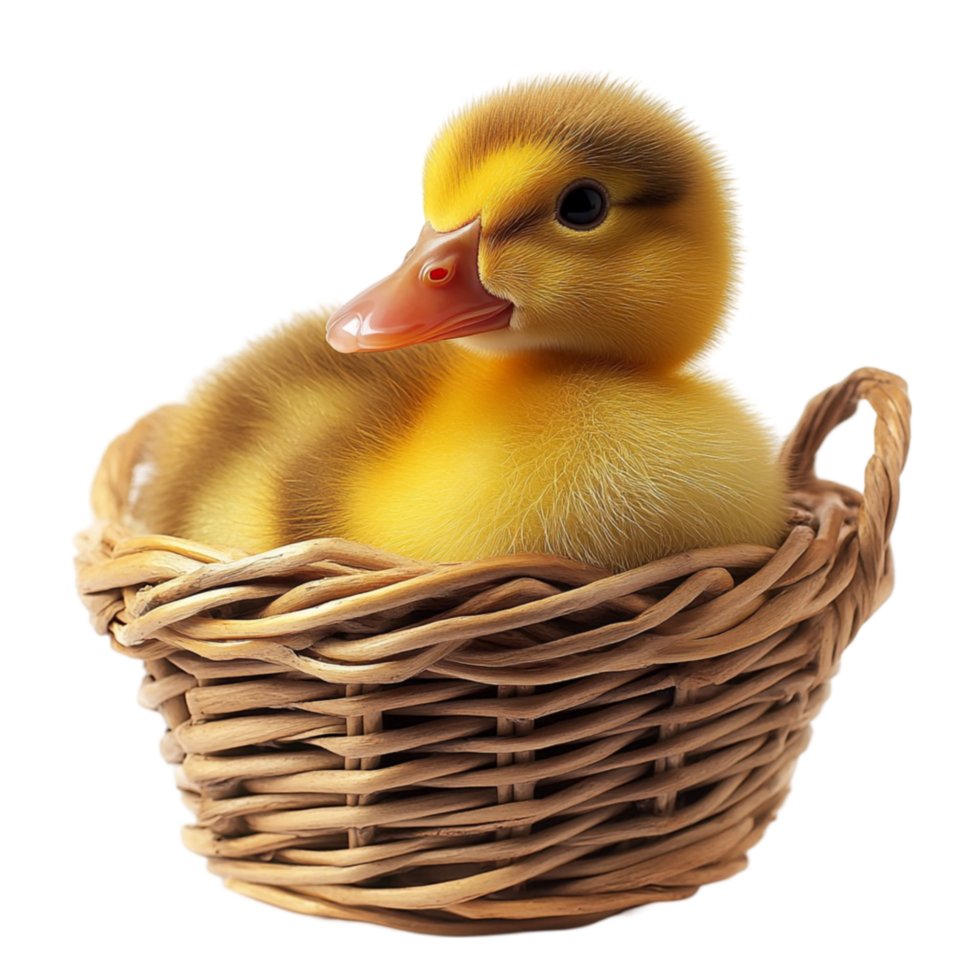 A duck sitting in a wicker basket png