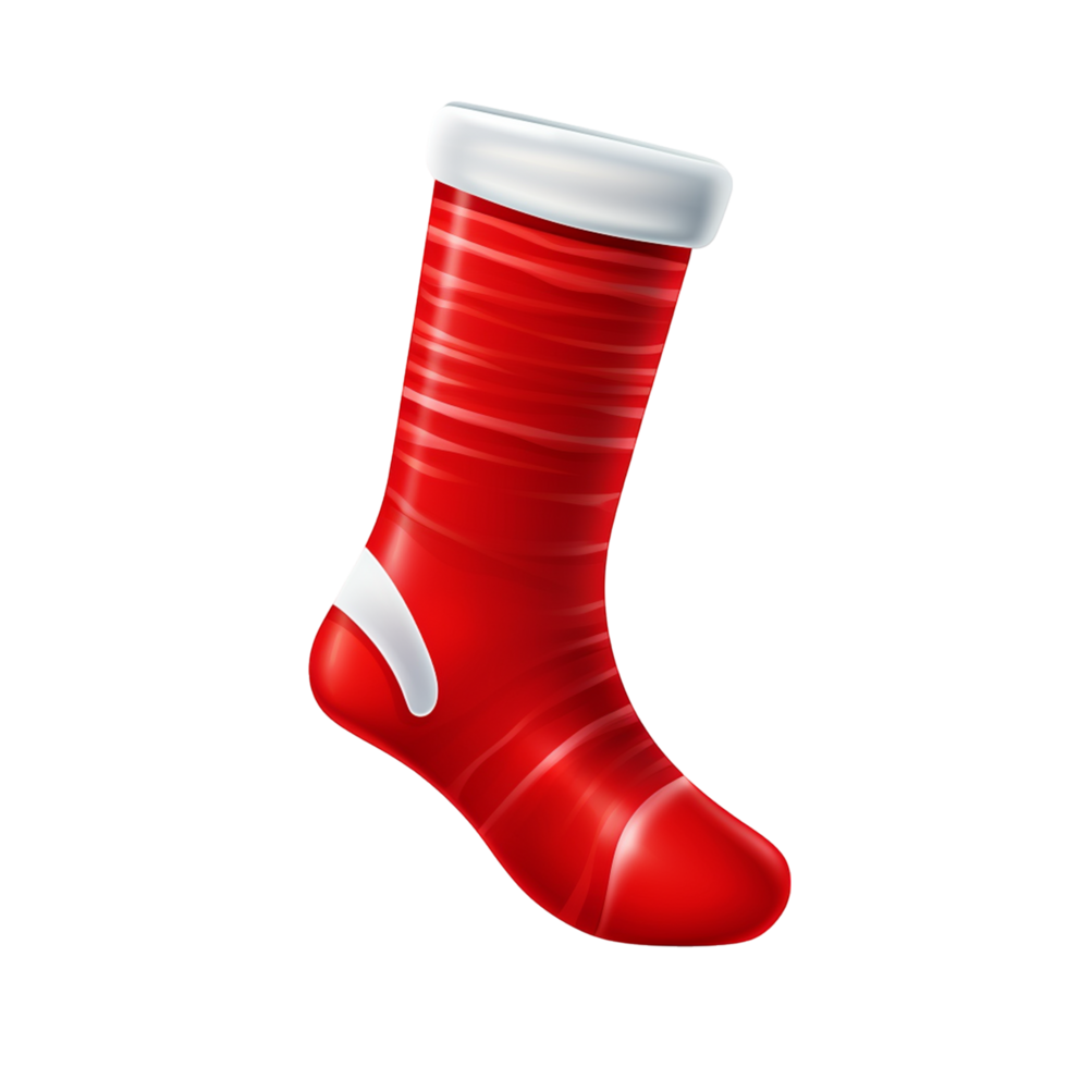 Bright Red Christmas Stocking with White Trim png