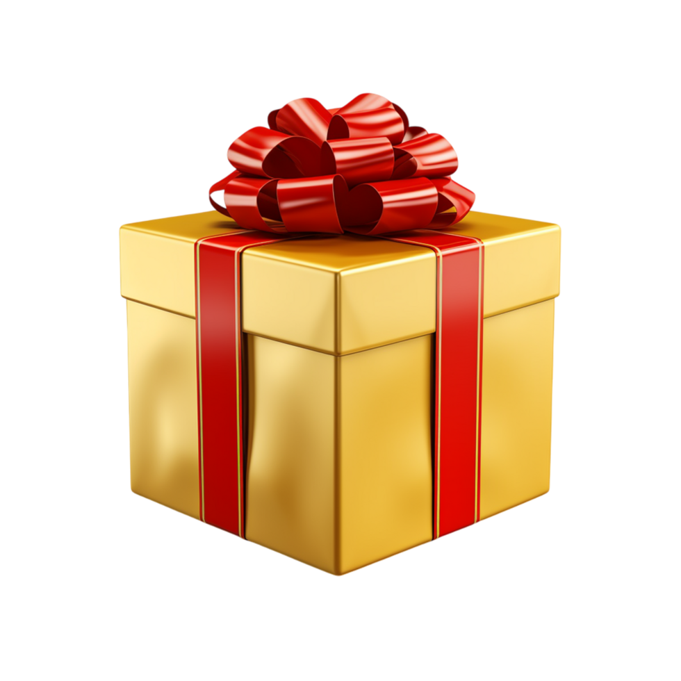 Golden Gift Box with Red Bow Luxurious Christmas Present png