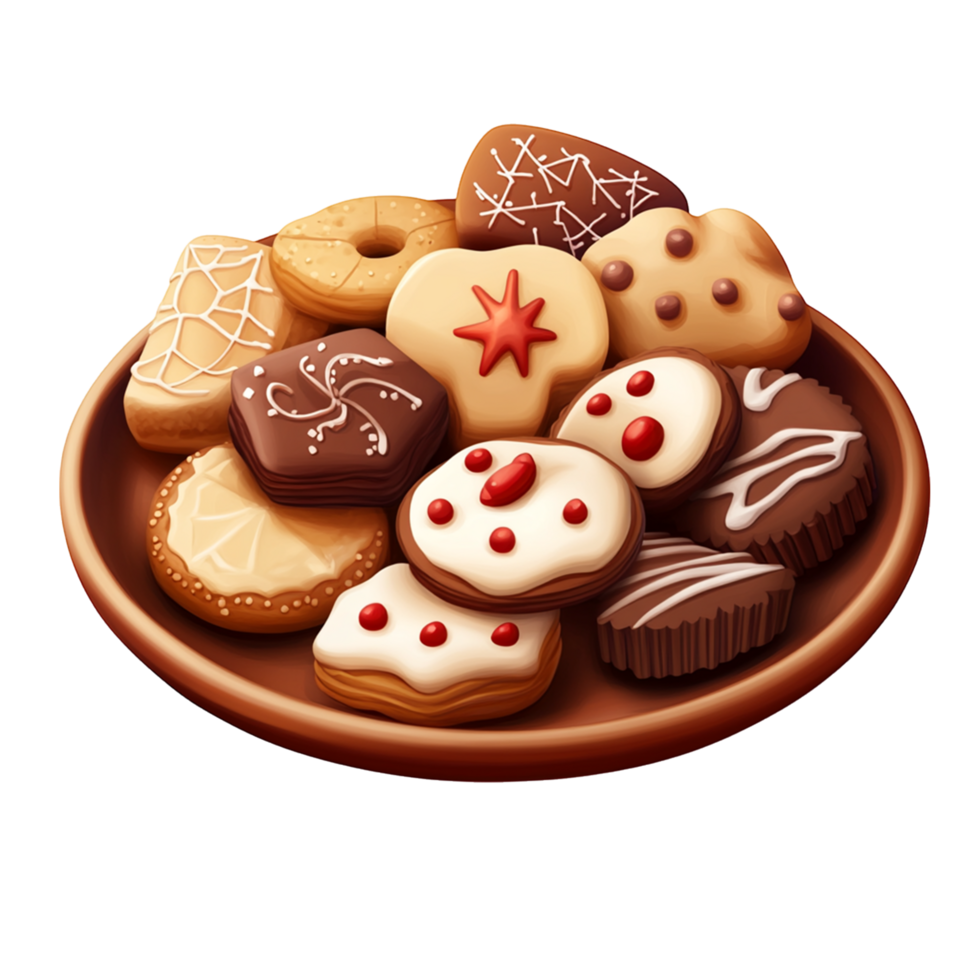 Plate of Festive Christmas Cookies with Holiday Sweet Treats png