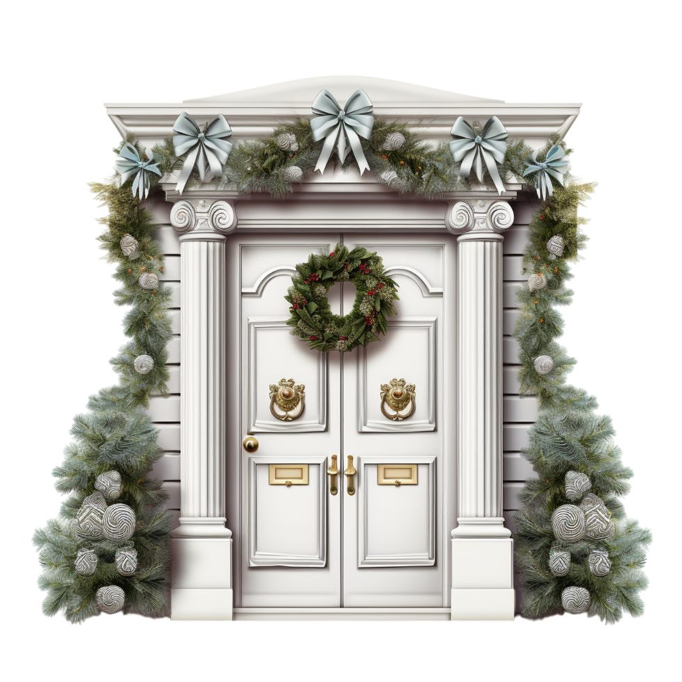 Luxury Winter Door Decor with Wreath and Festive Accents png
