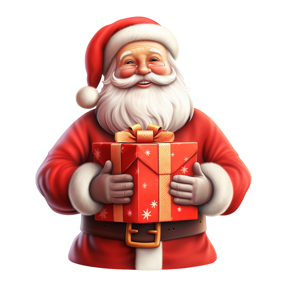 Jolly Santa Claus Presenting a Red Gift Box with Festive Cheer png