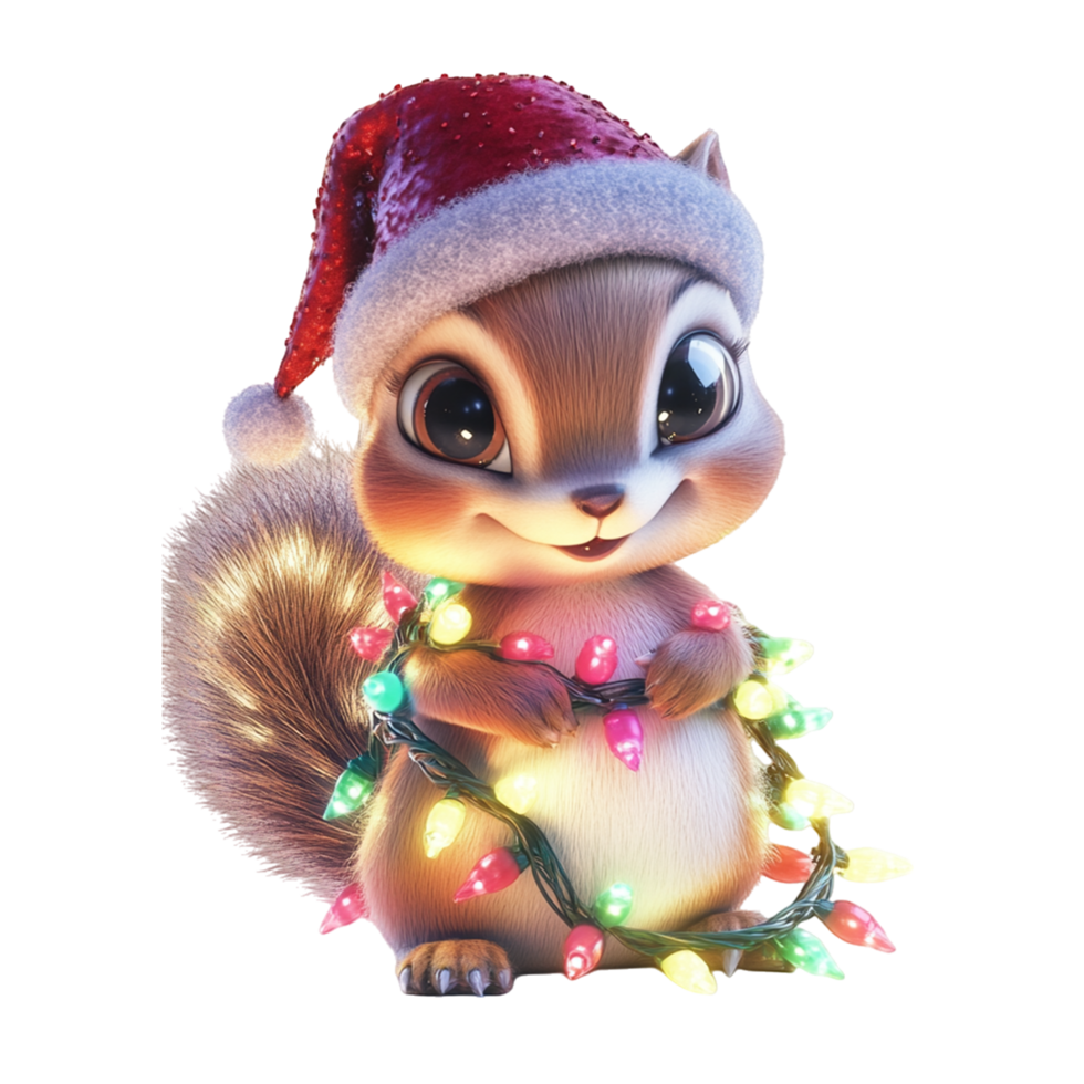 Cute Cartoon Squirrel with Christmas Lights png