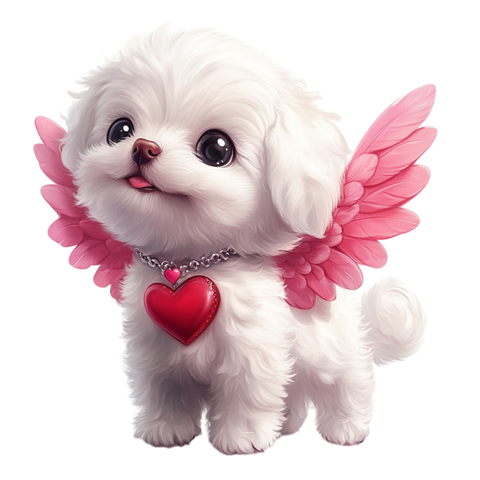 Adorable White Puppy with Angel Wings png