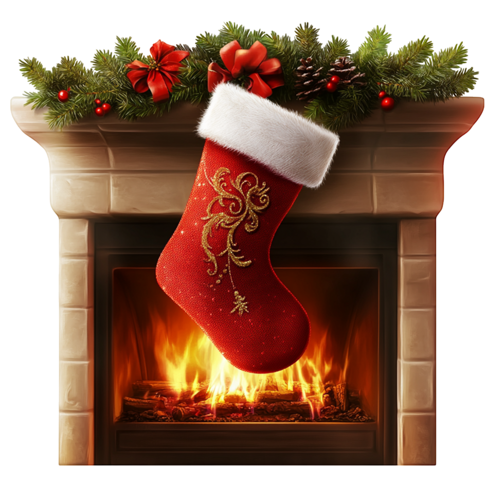 Cozy Fireplace with Stocking png