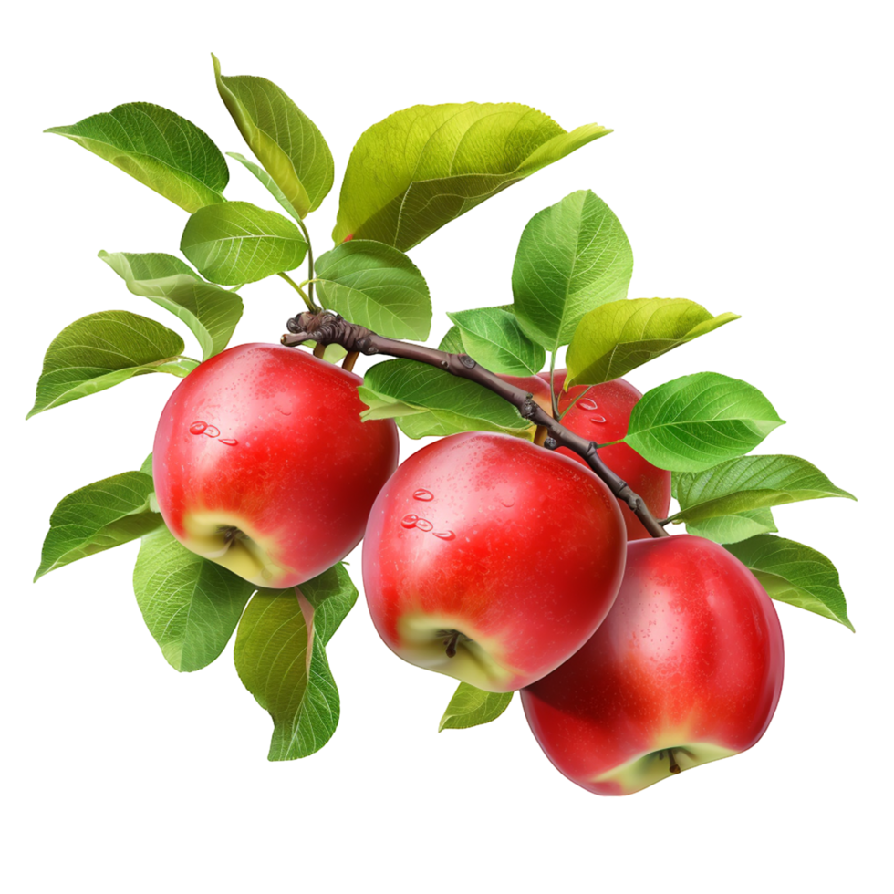 Fresh Red Apples on Tree Branch with Green Leaves png