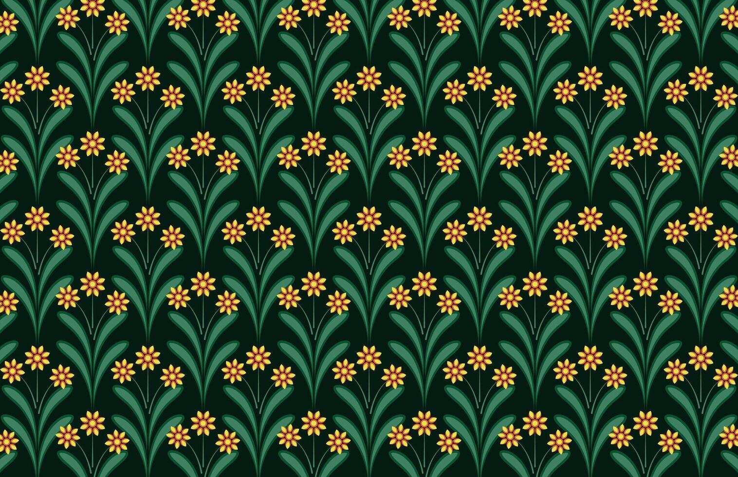 Yellow flowers with leaves floral background pattern vector